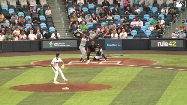 Luke Stevenson homers (12) on a fly ball to right field.