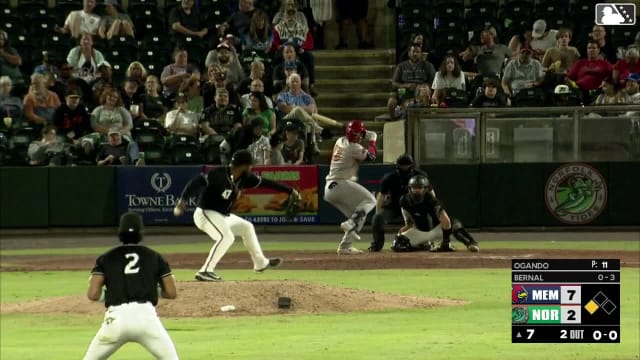 Leo Bernal singles on a line drive to center fielder Enrique Bradfield Jr. Jeremy Rivas scores.