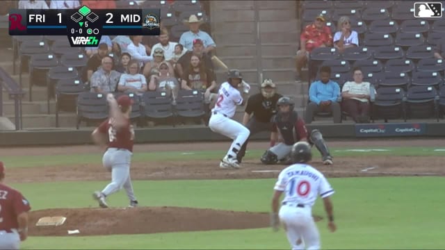 Leo De Vries doubles (18) on a line drive to left fielder Yeison Morrobel. Casey Yamauchi scores.