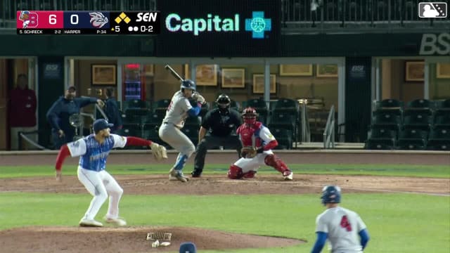 RJ Schreck doubles (4) on a line drive to right fielder Bryan De La Cruz. William Simoneit scores. Josh Kasevich scores. Charles McAdoo to 3rd.