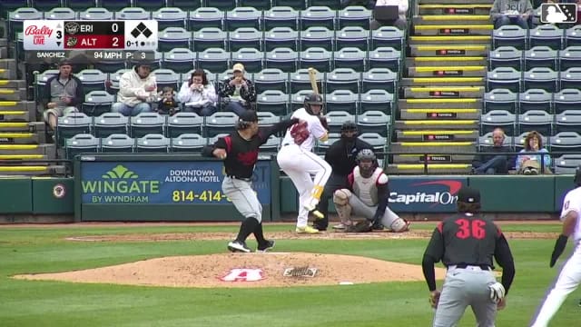 Omar Alfonzo singles on a soft ground ball to pitcher Yosber Sanchez. Duce Gourson scores. Lonnie White Jr. to 3rd. Callan Moss to 2nd.
