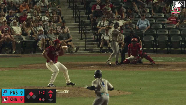 Juan Matheus doubles (3) on a sharp line drive to right fielder Jay Allen II. Cristian Hernández scores.