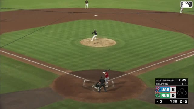 Brandon Compton homers (1) on a fly ball to right field.