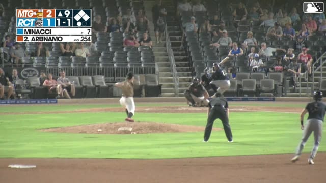 Jadher Areinamo singles on a sharp line drive to right fielder Randy De Jesus. Brock Jones scores. Bryan Broecker to 3rd. Mac Horvath to 2nd.