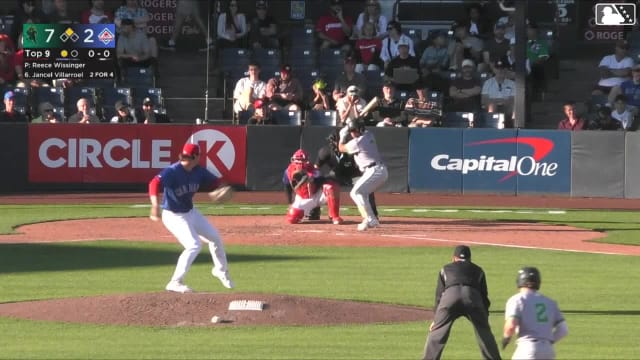 Jancel Villarroel singles on a ground ball to center fielder Sam Shaw. Carlos Gutierrez scores.