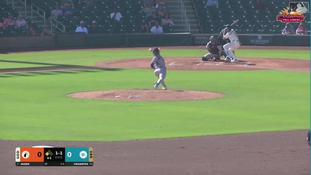Demetrio Crisantes singles on a line drive to left fielder Max Williams. Dax Kilby scores.