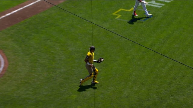 Ethan Salas makes the catch in foul territory