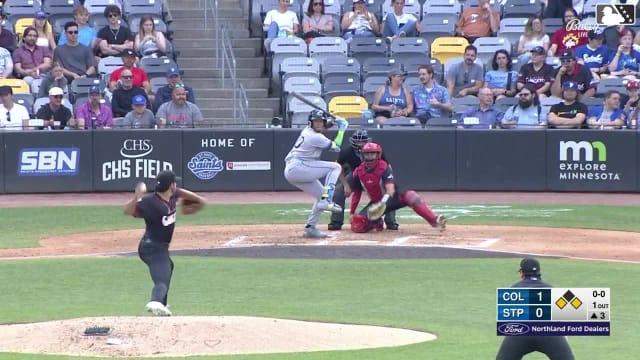 Angel Genao singles on a ground ball to third baseman Ben Ross. Milan Tolentino scores.
