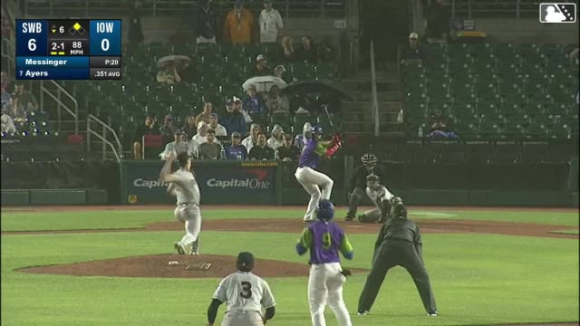 Owen Ayers singles on a sharp line drive to center fielder Duke Ellis. BJ Murray scores.