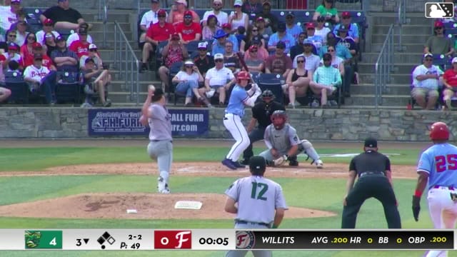 Eli Willits singles on a fly ball to left fielder Junior Garcia. Nick Hollifield scores. Nick Peoples to 3rd.