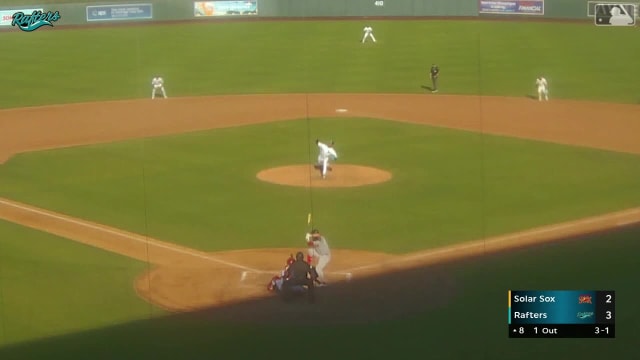 Mason White homers (1) on a fly ball to right center field.