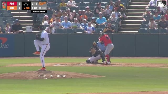 Henry Godbout homers (8) on a fly ball to left center field.