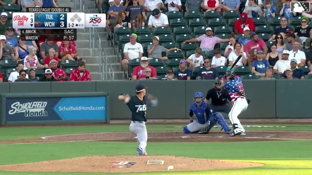 Billy Amick homers (19) on a fly ball to center field.