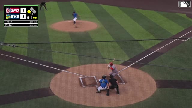 Tanner Thach singles on a line drive to left fielder Carlos Jimenez. Roldy Brito scores.