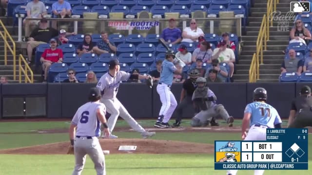 Jace LaViolette singles on a ground ball to right fielder Andrew Sojka, deflected by first baseman Cristian Santana. Dean Curley scores.