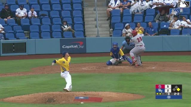 Gabriel Davalillo doubles (21) on a sharp line drive to center fielder Kyeler Thompson. Joswa Lugo scores.