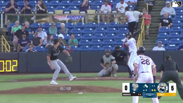 Dean Curley singles on a pop up to right fielder Rodney Green Jr. Aaron Walton scores. Jace LaViolette to 3rd.