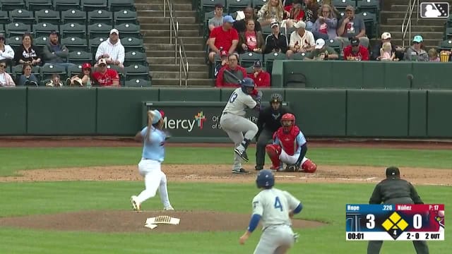 Zyhir Hope hits a grand slam (2) to left field. Yeiner Fernandez scores. Sean McLain scores. Kendall George scores.