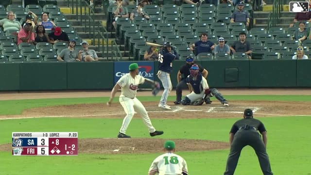 Braedon Karpathios singles on a sharp line drive to right fielder Yeison Morrobel. Ryan Jackson scores. Romeo Sanabria to 2nd.