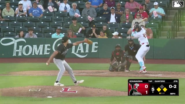 Eduardo Quintero doubles (9) on a line drive to left fielder Myles Naylor. Victor Rodrigues scores. Jose Izarra scores. Eduardo Quintero to 3rd.