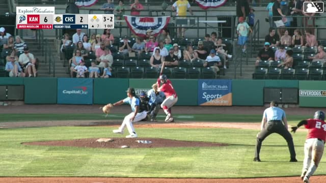 Javier Mogollon singles on a sharp line drive to left fielder Derek Datil. Stiven Flores scores.