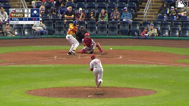 Andy Perez doubles (28) on a sharp line drive to center fielder Dante Nori. Cole Messina scores.