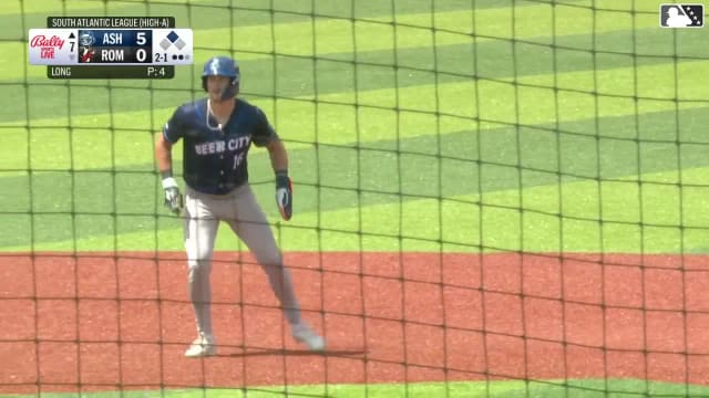 Caden Powell doubles (12) on a sharp line drive to left fielder Owen Carey. Ethan Frey scores.