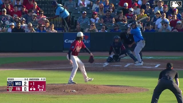 Bobby Boser singles on a sharp ground ball to right fielder Orlando Martinez. Davis Diaz scores. Clark Elliott to 2nd.