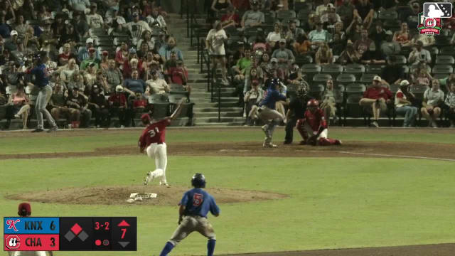 Kane Kepley doubles (1) on a line drive to center fielder Jay Allen II. Alex Madera scores.