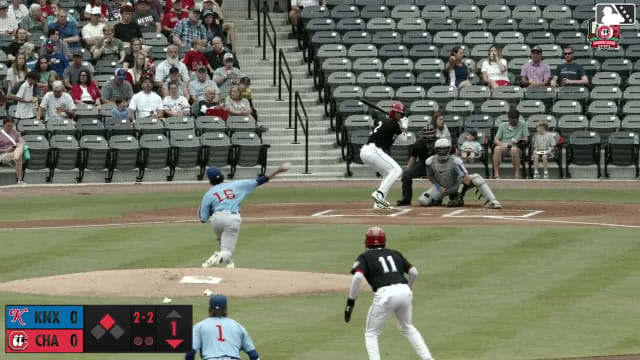 Carlos Sanchez doubles (3) on a ground ball to right fielder Carter Trice, deflected by second baseman Drew Bowser. Jay Allen II scores.