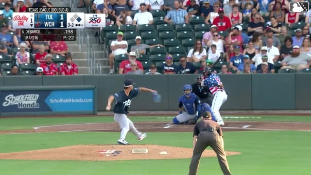 Kyle DeBarge homers (9) on a fly ball to left field. Garrett Spain scores.