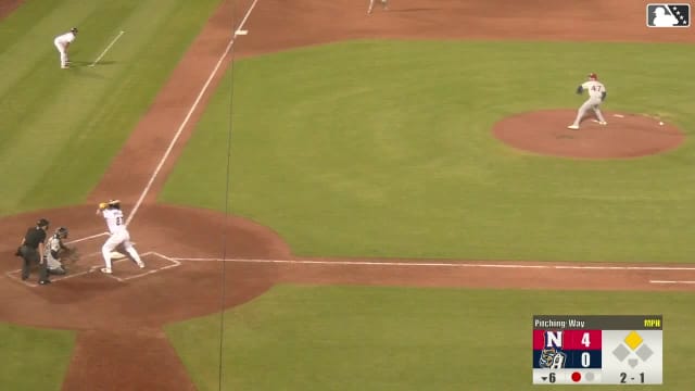 Tirso Ornelas doubles (27) on a sharp line drive to right fielder Sam Kulasingam. Alex McCoy scores.
