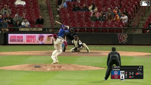 Kane Kepley singles on a ground ball to left fielder Josh Adamczewski, deflected by shortstop Juan Baez. Christian Olivo scores.