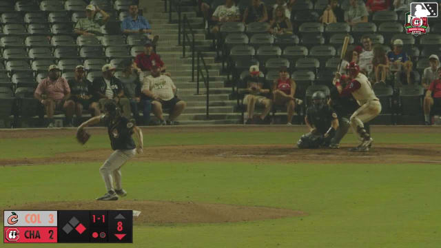Carter Graham homers (9) on a fly ball to center field. Cam Collier scores.
