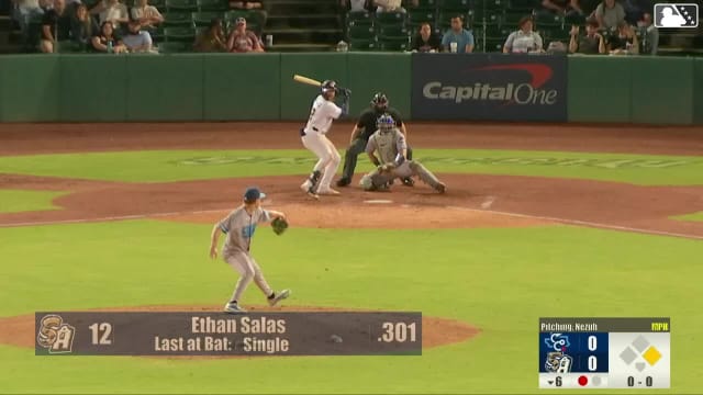 Ethan Salas homers (7) on a fly ball to right field. Kai Roberts scores.