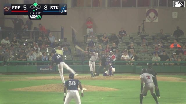 Wilder Dalis doubles (12) on a line drive to center fielder Bobby Blandford. Derek Bernard scores.