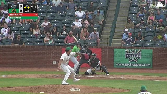 Malcolm Moore singles on a line drive to left fielder Shalin Polanco. Chandler Pollard scores. Yeison Morrobel to 2nd.