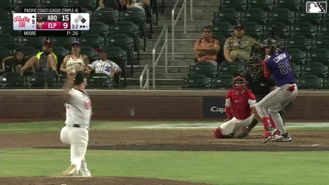 Charlie Condon doubles (18) on a line drive to left fielder Carlos Rodríguez. Conner Capel scores.