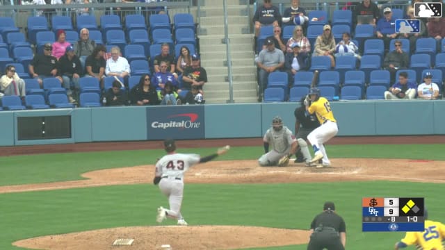 Kellon Lindsey singles on a line drive to left fielder Broedy Poppell. Conner O'Neal scores. AJ Soldra to 3rd.