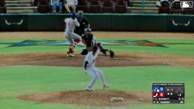 Breyson Guedez doubles (18) on a sharp line drive to center fielder Conner Westenburg. Bryan Andrade scores.