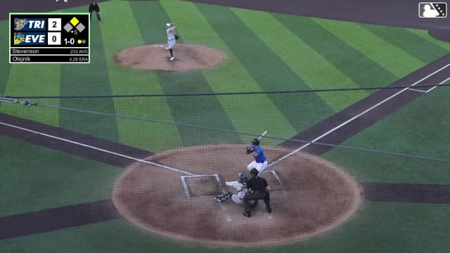 Luke Stevenson doubles (17) on a sharp line drive to center fielder Gage Harrelson. Jonny Farmelo scores.