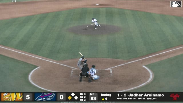 Jadher Areinamo homers (12) on a fly ball to left field. Austin Overn scores.