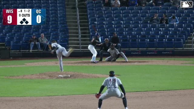 Blake Mitchell homers (1) on a fly ball to left field.