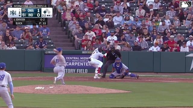 Termarr Johnson doubles (4) on a fly ball to right fielder Drew Waters. Mike Jarvis scores.