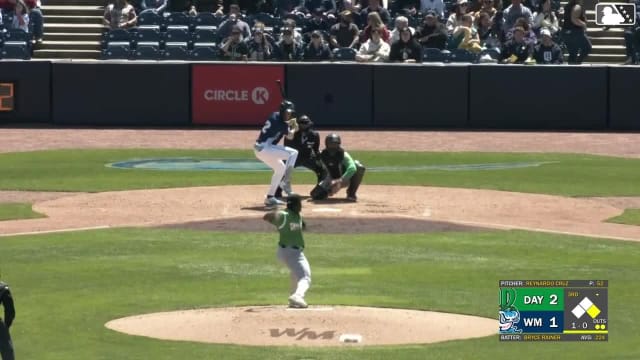Bryce Rainer doubles (3) on a sharp line drive to left fielder Ariel Almonte. Clayton Campbell scores.