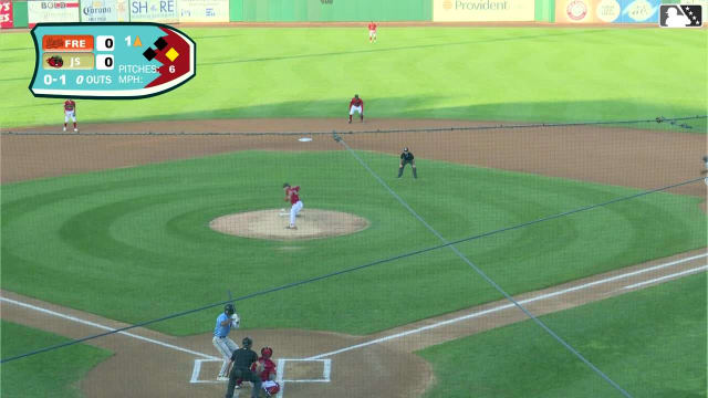 Enddy Azocar triples (4) on a line drive to center fielder Griffin Burkholder. Fernando Peguero scores.