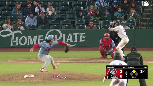 Mike Sirota homers (6) on a line drive to center field. Charles Davalan scores.