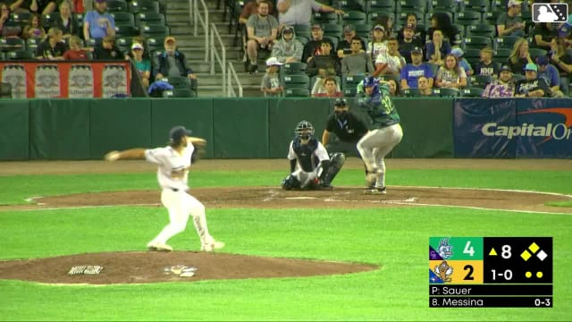 Cole Messina doubles (18) on a sharp line drive to center fielder Victor Arias. Mike Antico scores.
