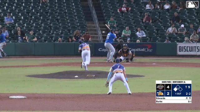 Blake Burke singles on a ground ball to center fielder Austin Overn. Dylan O'Rae scores.