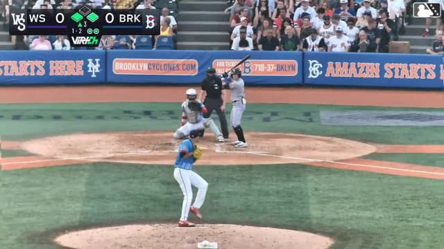 Kyle Lodise singles on a ground ball to third baseman Jacob Reimer, deflected by pitcher Jose Chirinos. George Wolkow scores. Calvin Harris to 2nd.